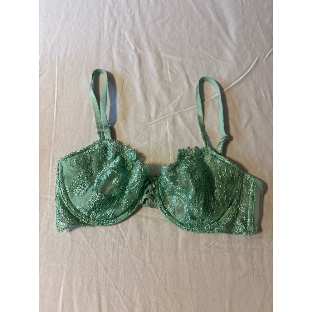 Victoria's Secret Bra Women 32D Mint Green Unlined Floral Lace Mesh